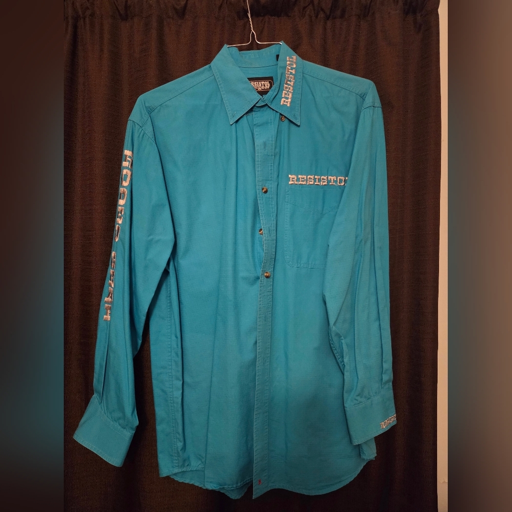 Men's Medium Light Blue Resistol Rodeo Long Sleeve Weatern Button Down Shirt